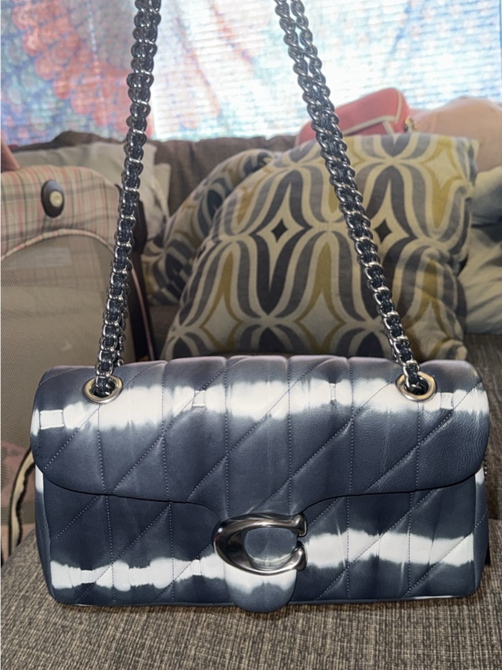 Coach Quilted Tie-Dye Shoulder Bag in Navy and White